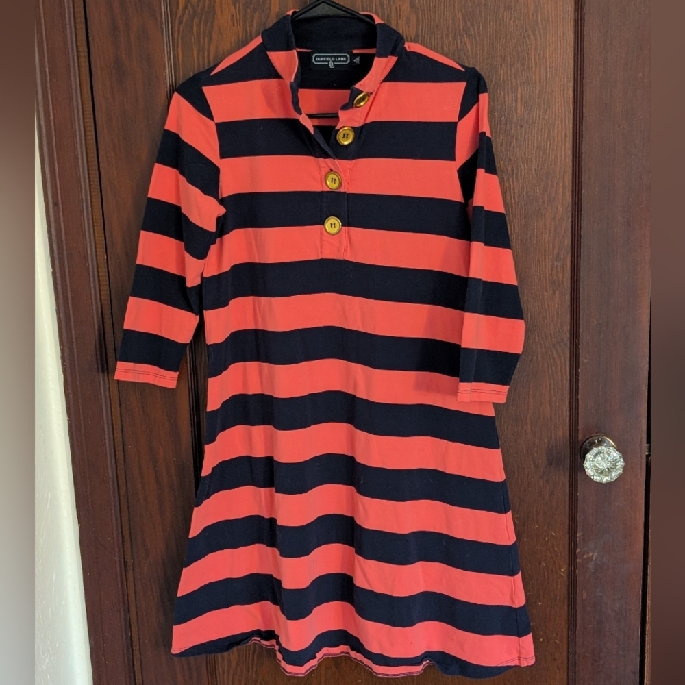 Duffield Lane Stripe Polo Long Sleeve Tshirt Dress Size Medium
